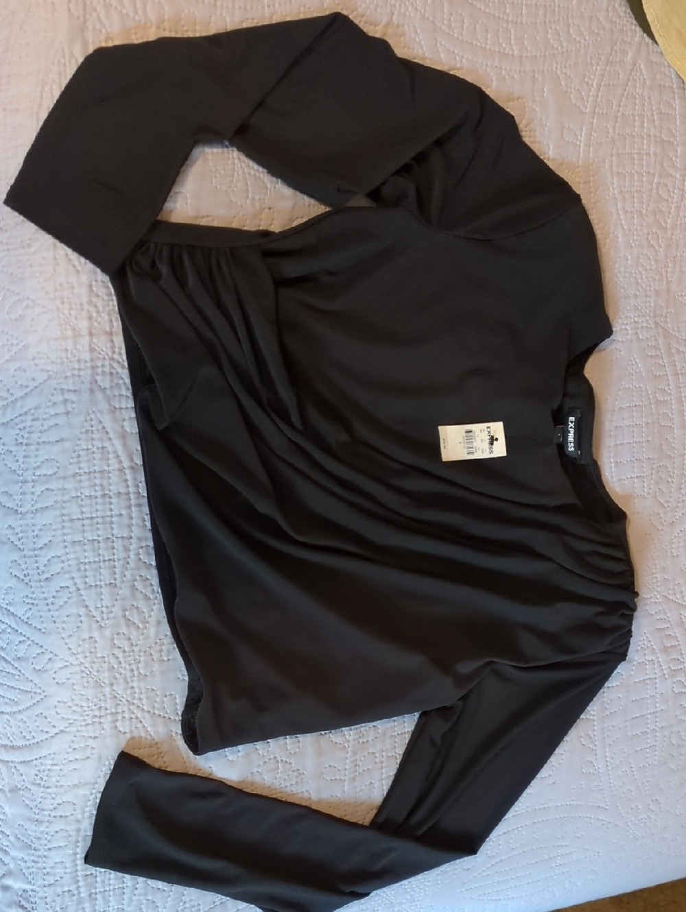 Express Black Long Sleeve Gathered Neck Blouse